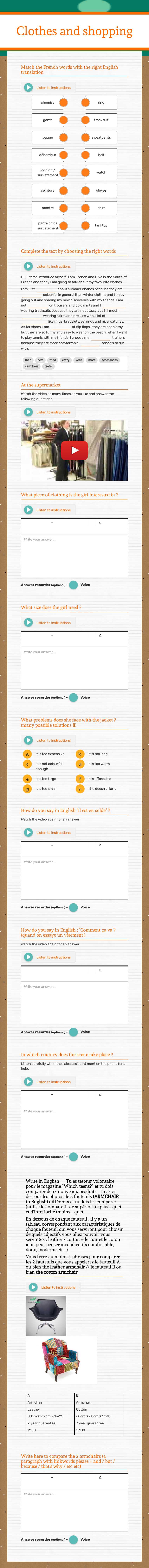 Clothes and shopping worksheet preview image