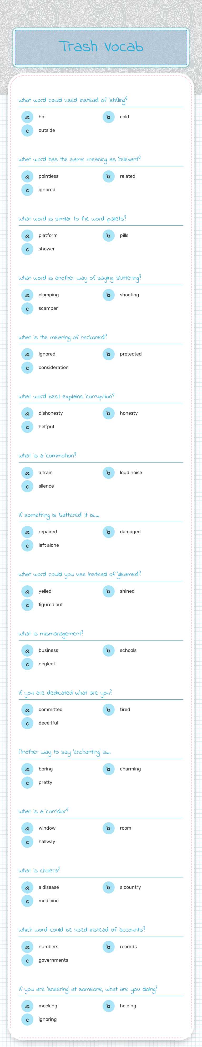Trash Vocab worksheet preview image