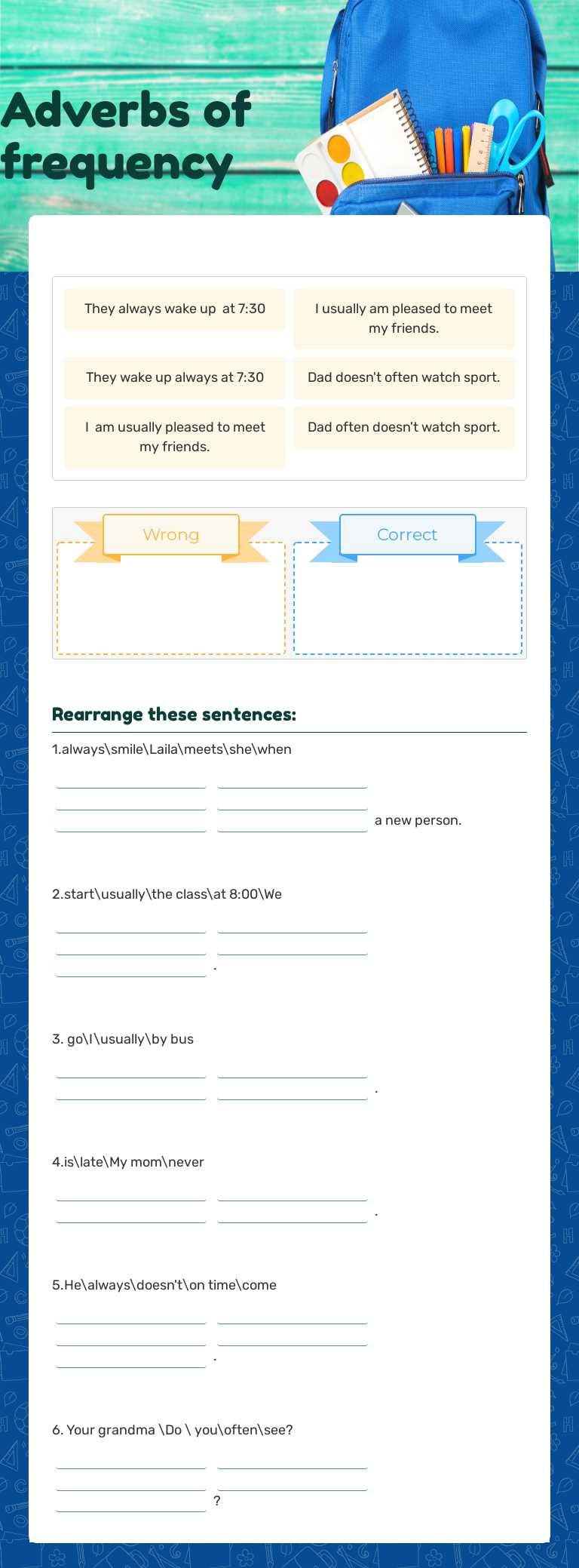 Adverbs of frequency Grade 7 worksheet preview