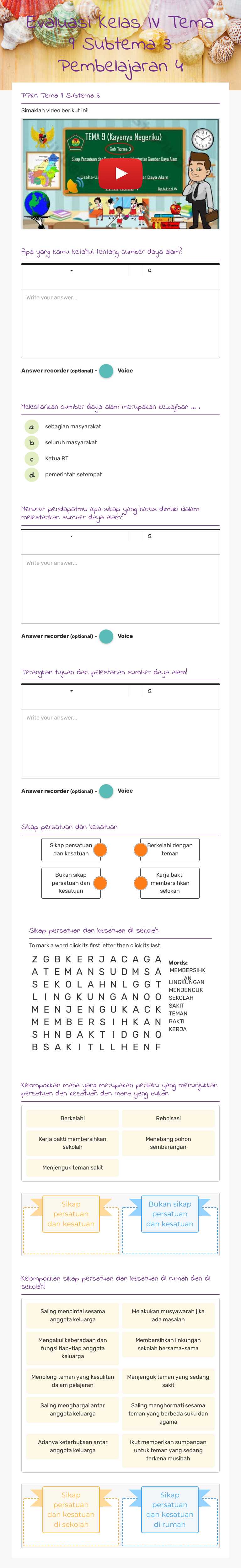 Evaluasi Kelas IV Tema 9 Subtema 3 Pembelajaran 4 worksheet preview image