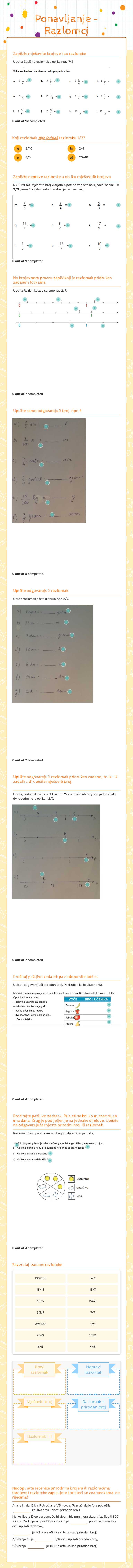 Ponavljanje -Razlomci worksheet preview image