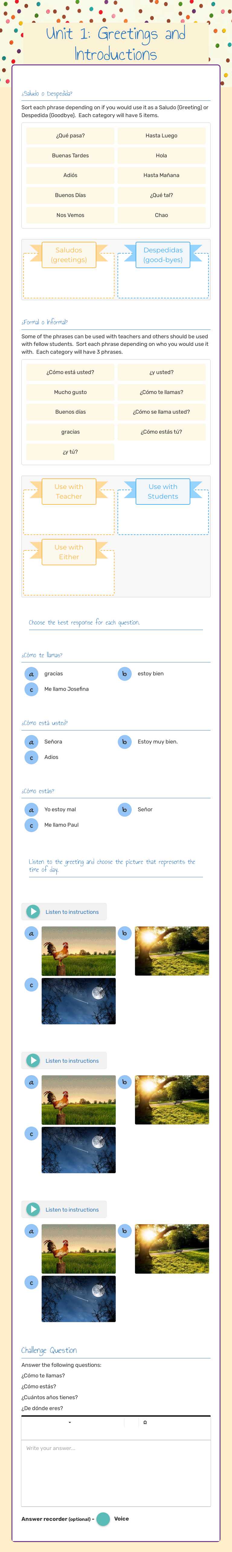Unit 1: Greetings and Introductions worksheet preview image