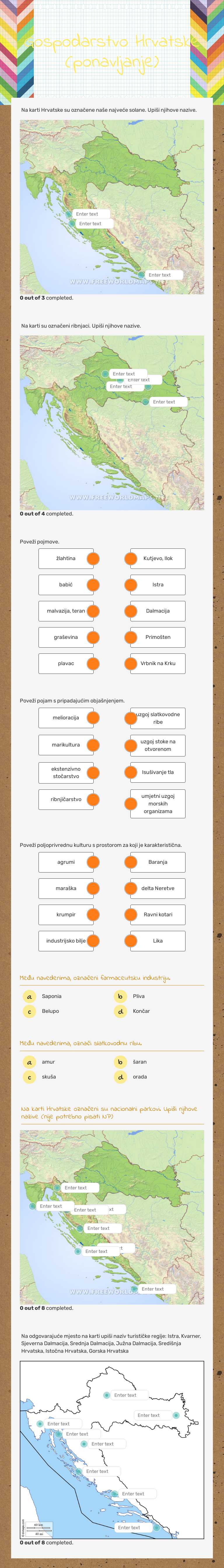 Gospodarstvo Hrvatske (ponavljanje) worksheet preview image