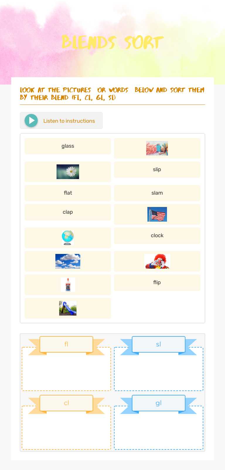 Blends Sort worksheet preview image