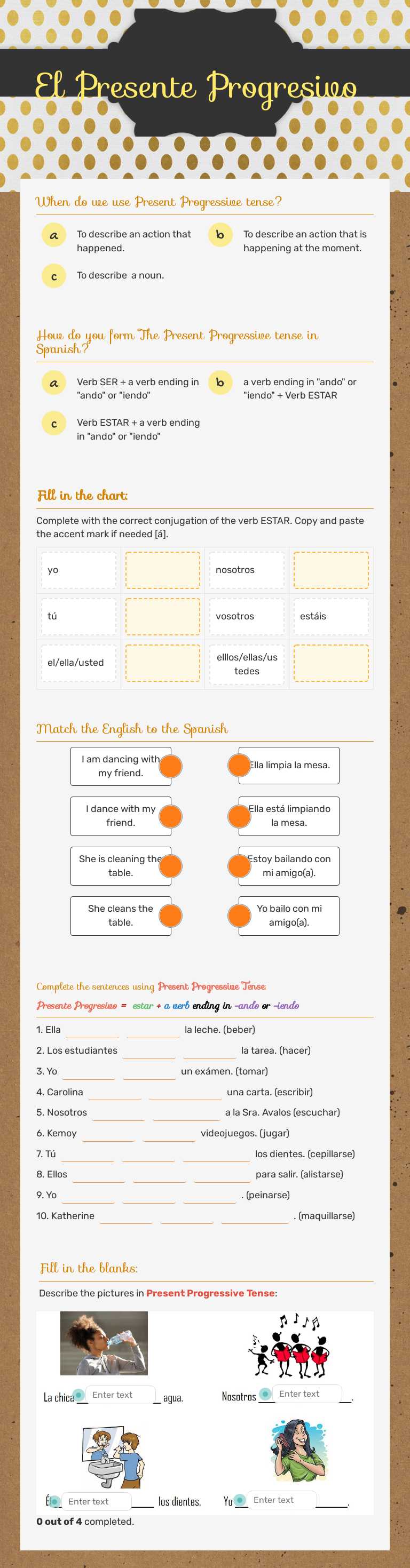 El Presente Progresivo worksheet preview image