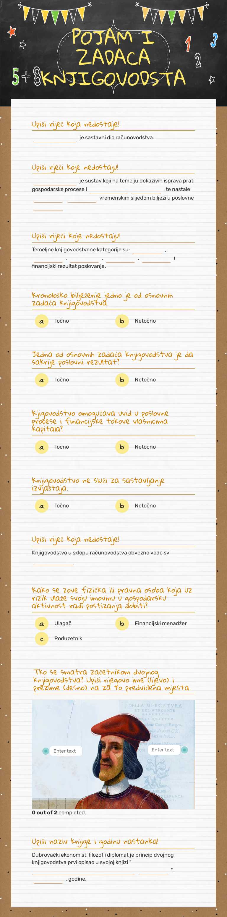 POJAM I ZADACA KNJIGOVODSTA worksheet preview image