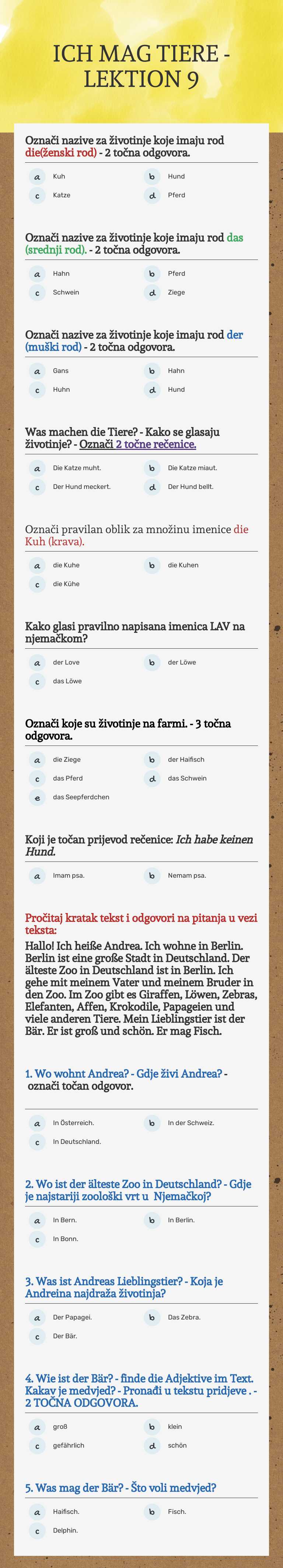 ICH MAG TIERE - LEKTION 9 worksheet preview image