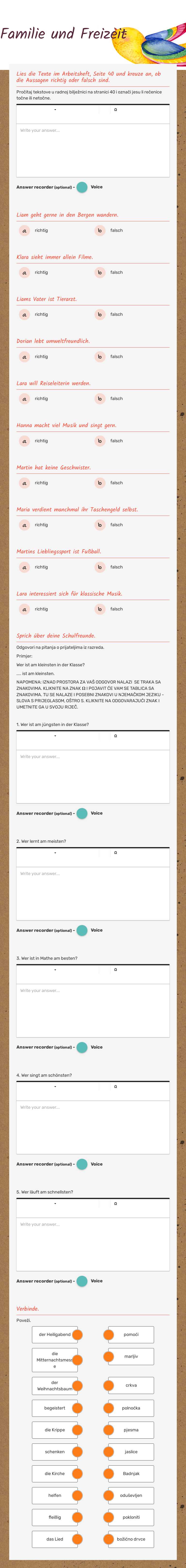 Familie und Freizeit worksheet preview image