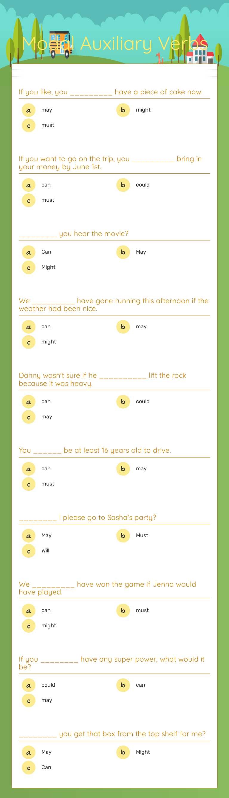 Modal Auxiliary Verbs Grade 4 worksheet preview