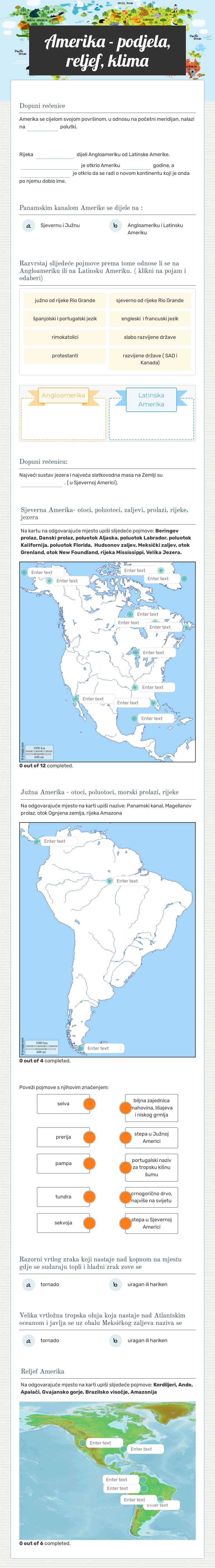 Amerika - podjela, reljef, klima Grade 6 worksheet preview