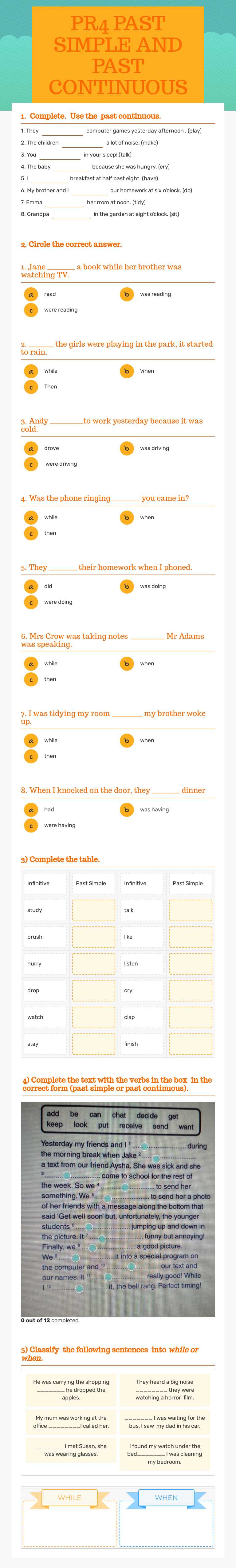 PR4  PAST SIMPLE AND PAST CONTINUOUS worksheet preview image