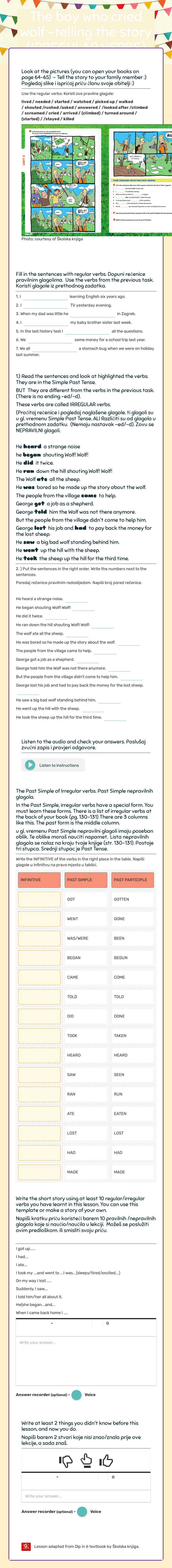 The boy who cried wolf -telling the story (IRREGULAR VERBS) worksheet preview image