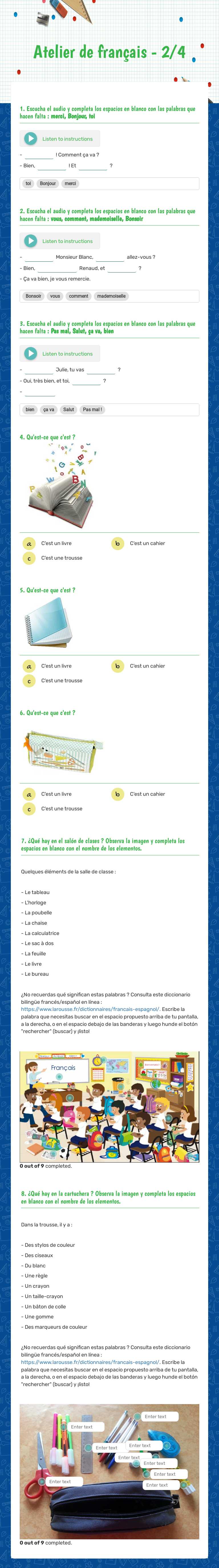 Atelier de français - 2/4 worksheet preview image