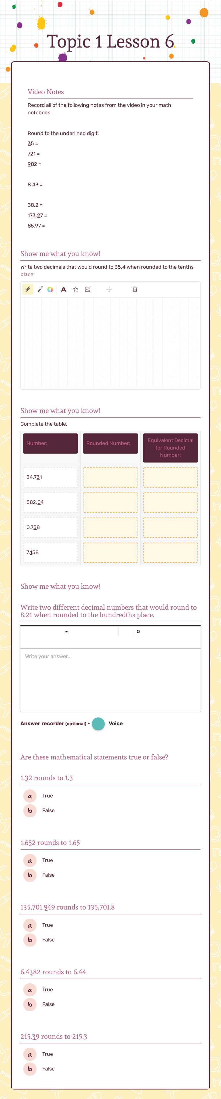 Topic 1 Lesson 6 Grade 5 worksheet preview