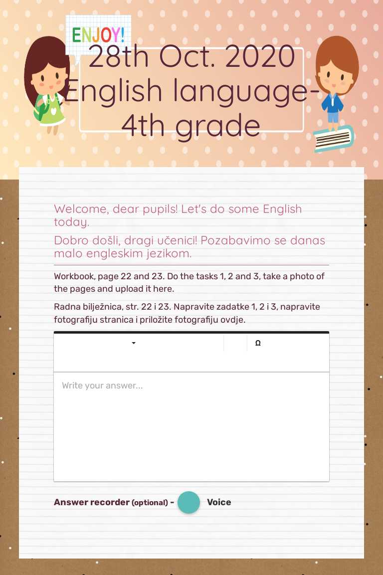 28th Oct. 2020 English language- 4th grade Grade 4 worksheet preview