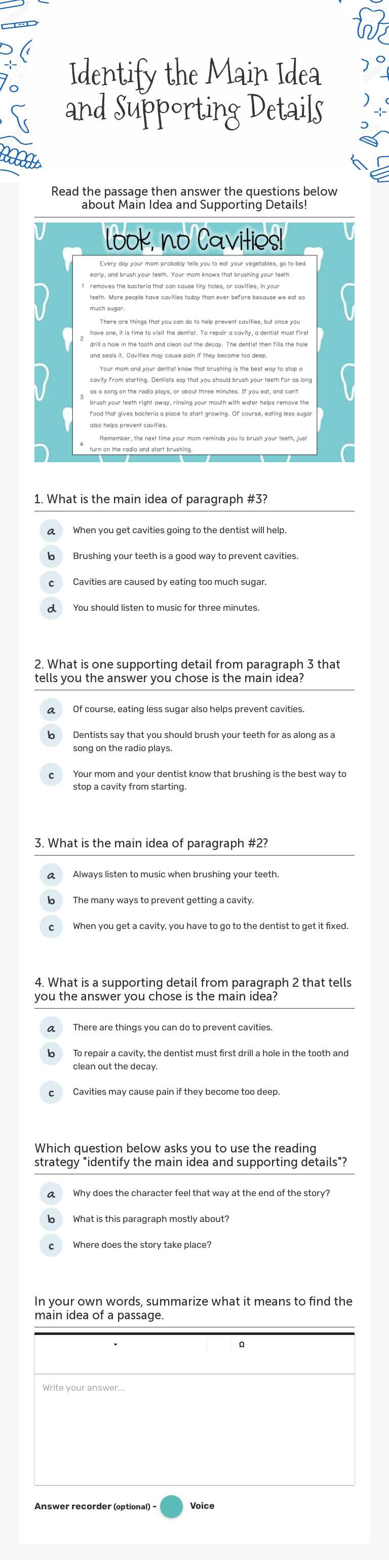 Identify the Main Idea and Supporting Details worksheet preview image