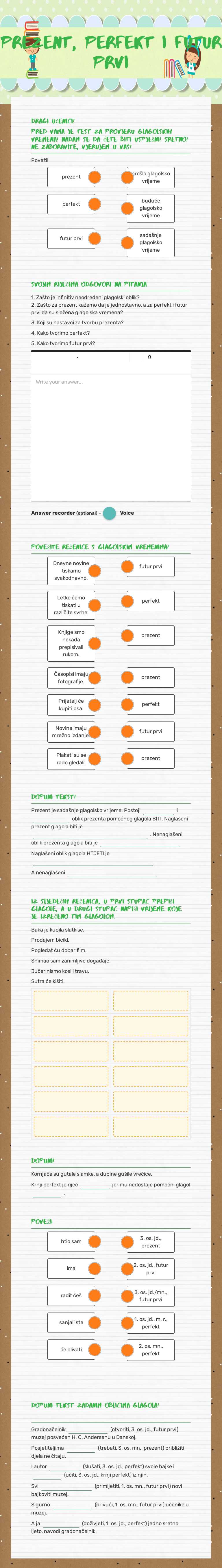prezent, perfekt i futur prvi worksheet preview image