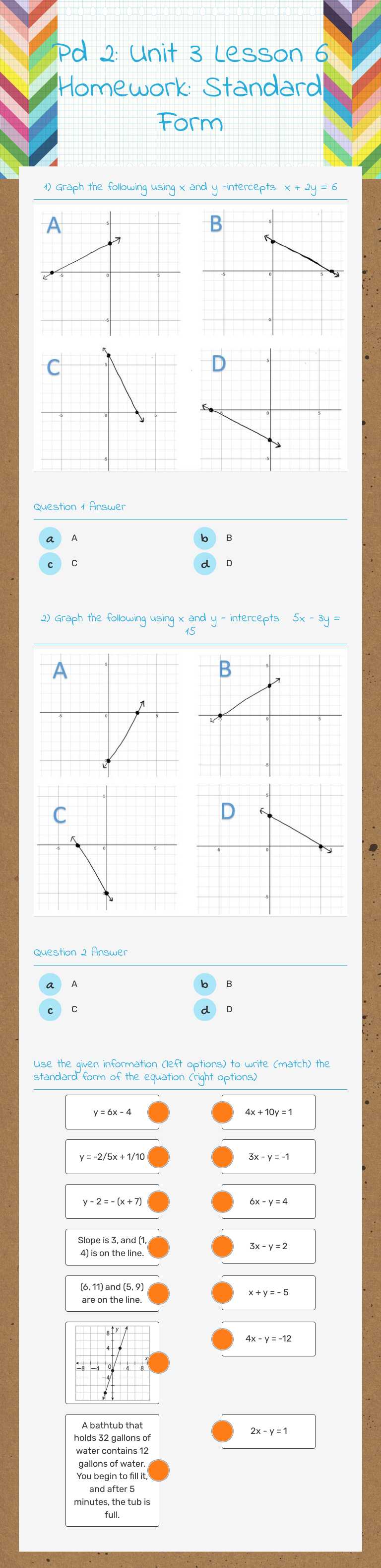 Pd 2: Unit 3 Lesson 6 Homework: Standard Form worksheet preview image
