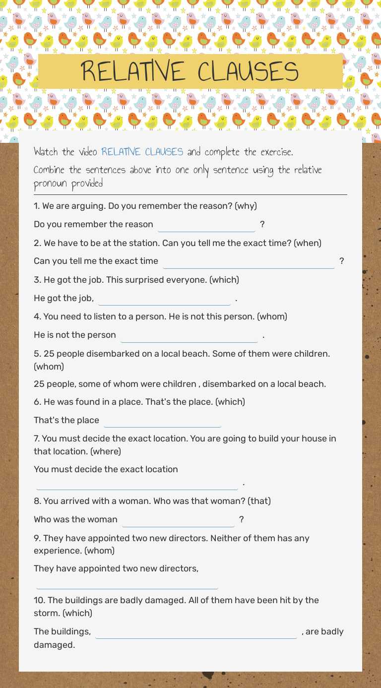 RELATIVE CLAUSES worksheet preview image