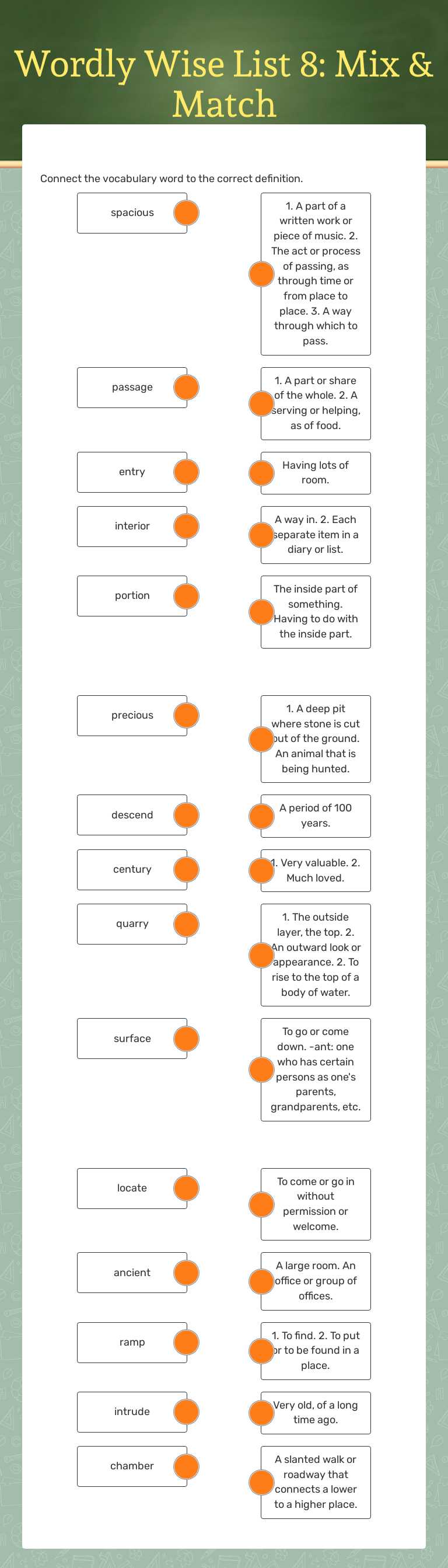 Wordly Wise List 8:  Mix & Match Grade 4 worksheet preview