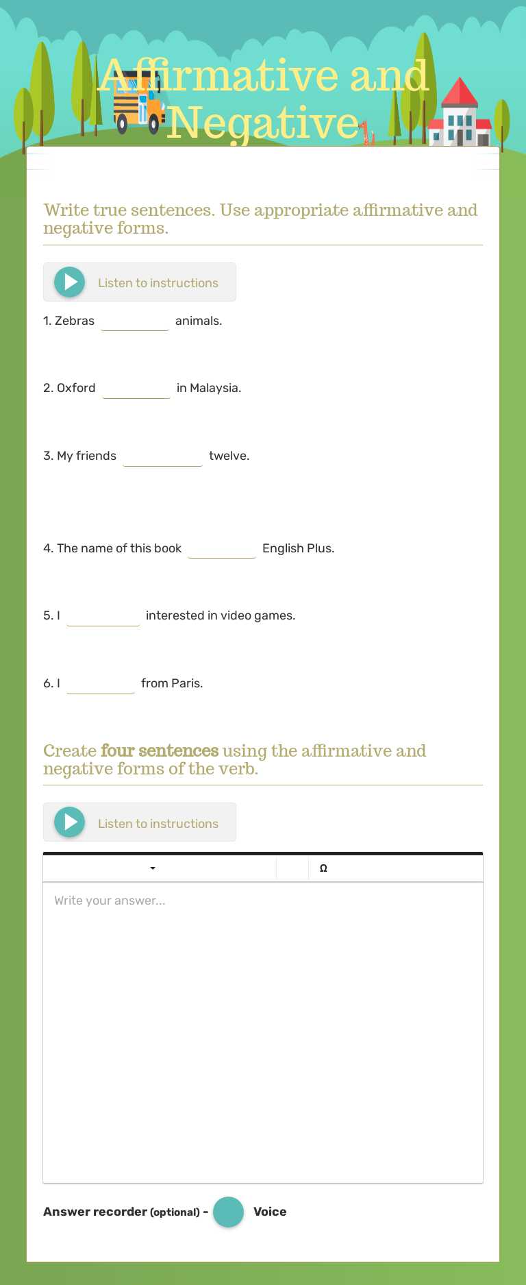 Affirmative and Negative worksheet preview image