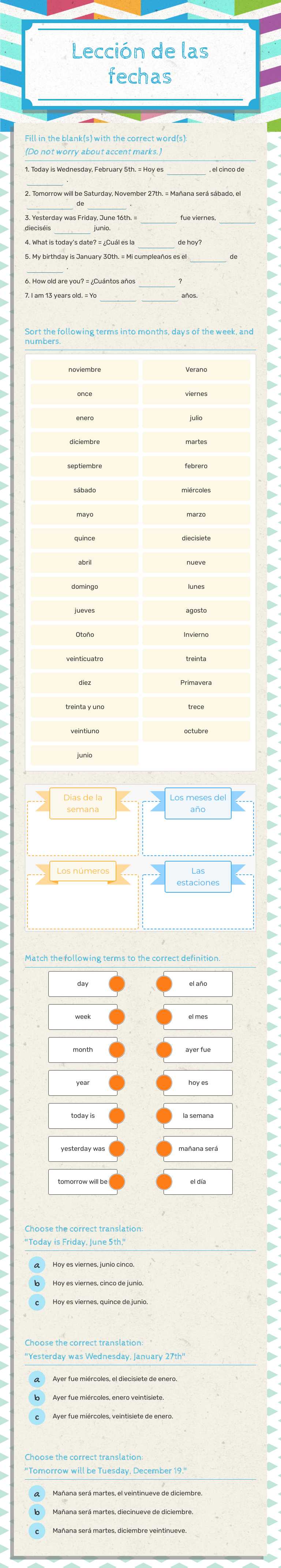 Lección de las fechas Grade 7 worksheet preview