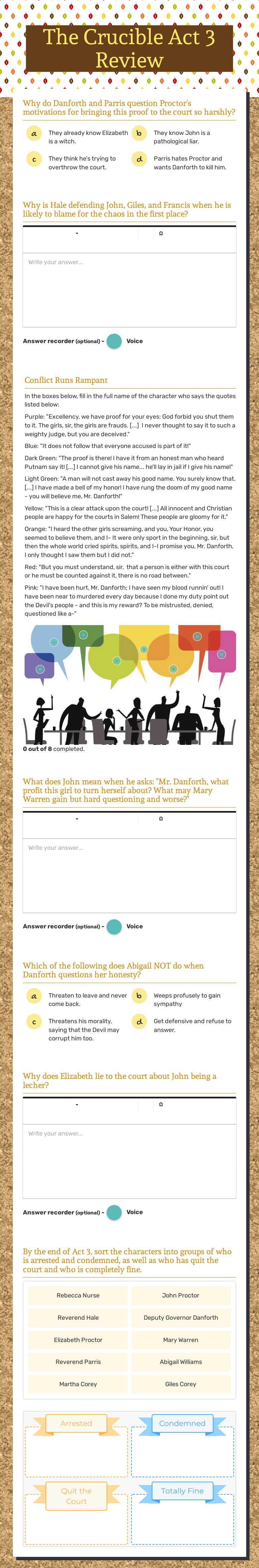 The Crucible Act 3 Review worksheet preview image
