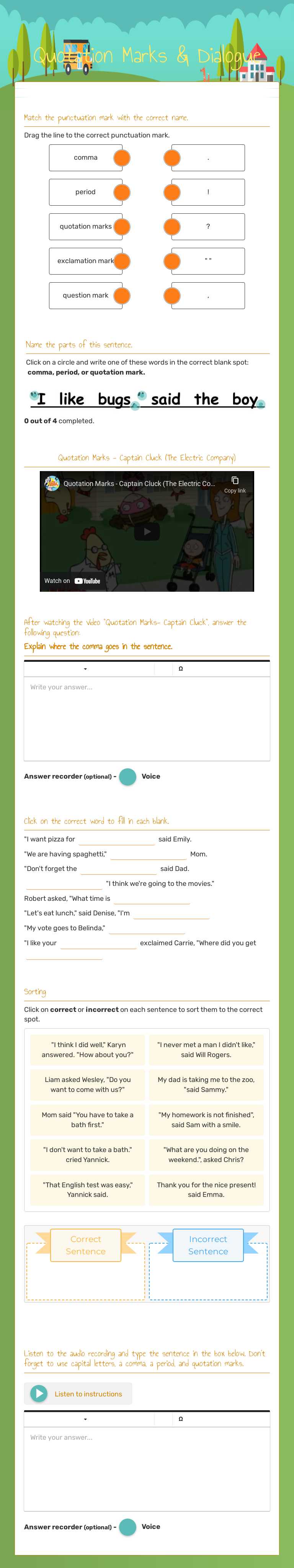 Quotation Marks & Dialogue worksheet preview image