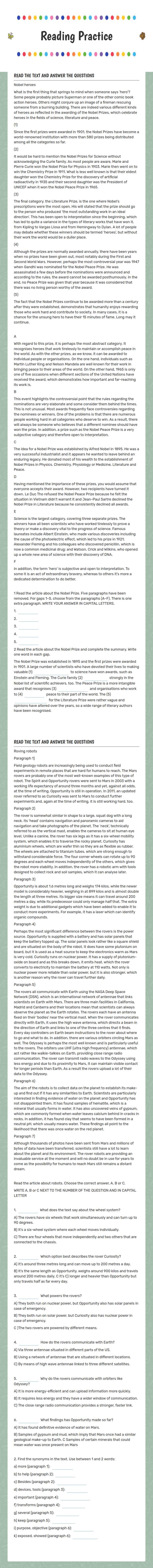 Reading Practice worksheet preview image