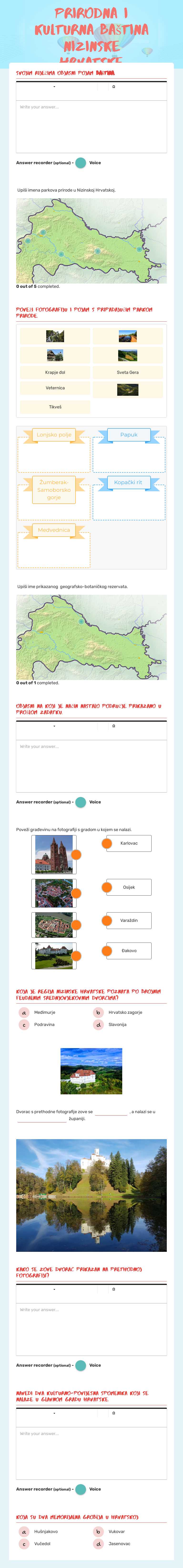 Prirodna i kulturna baština Nizinske Hrvatske worksheet preview image
