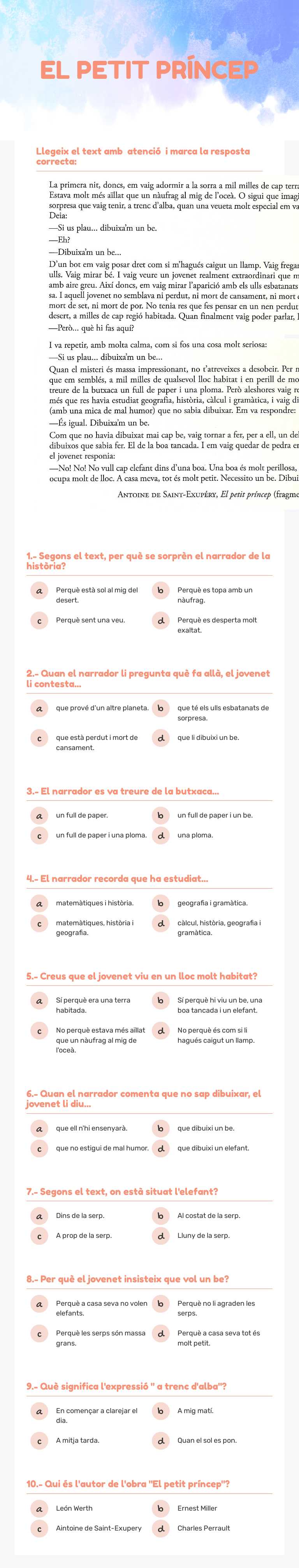 EL PETIT PRÍNCEP worksheet preview image