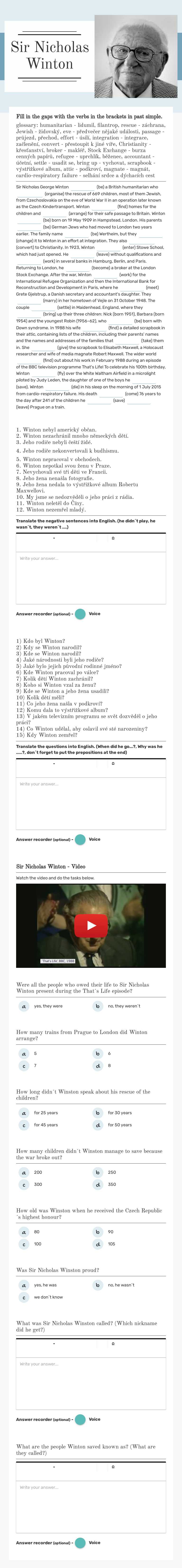 Sir Nicholas Winton worksheet preview image