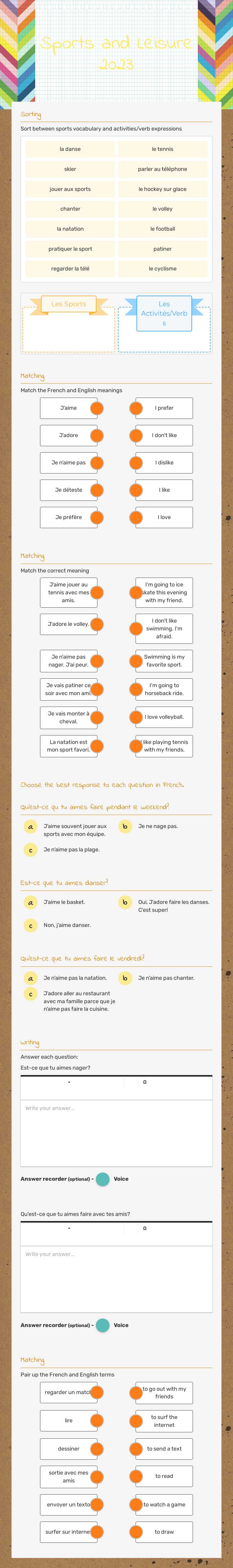 Sports and Leisure 2023 worksheet preview image