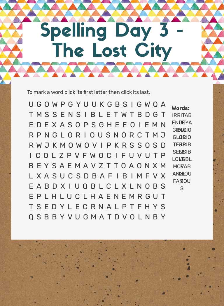 Spelling Day 3 - The Lost City Grade 4 worksheet preview