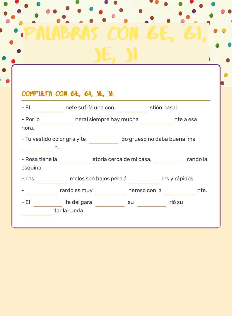 Palabras con ge, gi, je, ji worksheet preview image