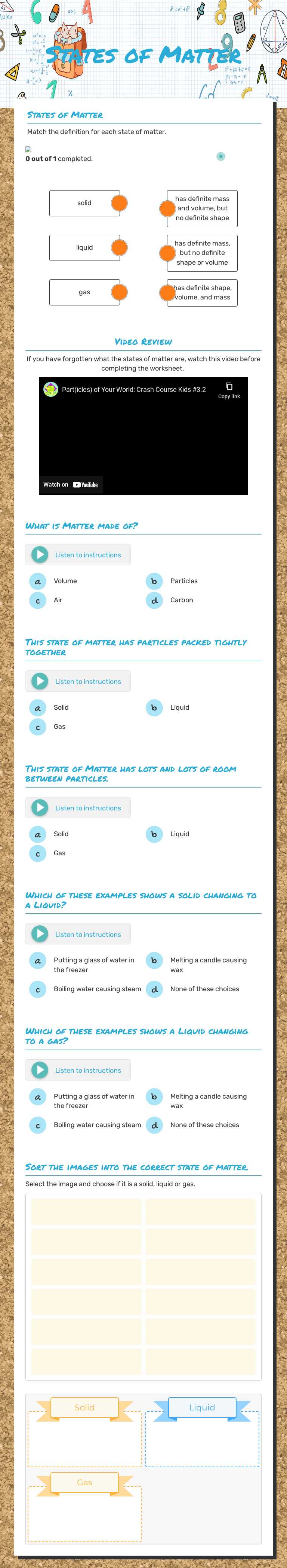 States of Matter worksheet preview image