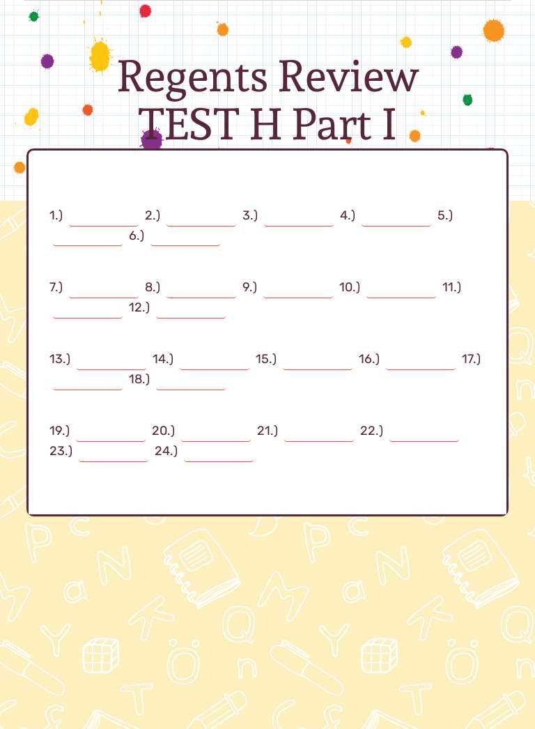 Regents Review TEST H Part I worksheet preview image