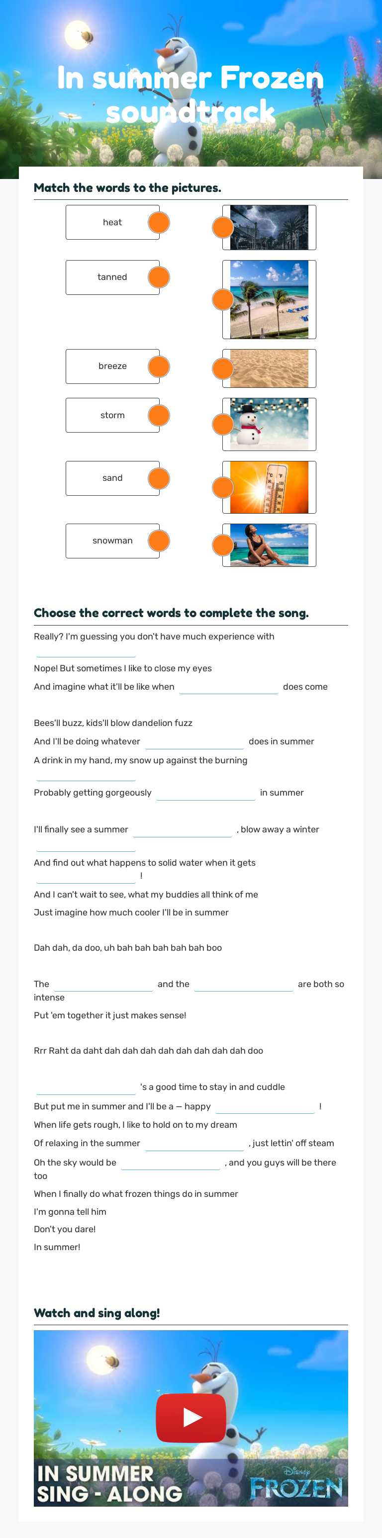 In summer
 Frozen soundtrack worksheet preview image
