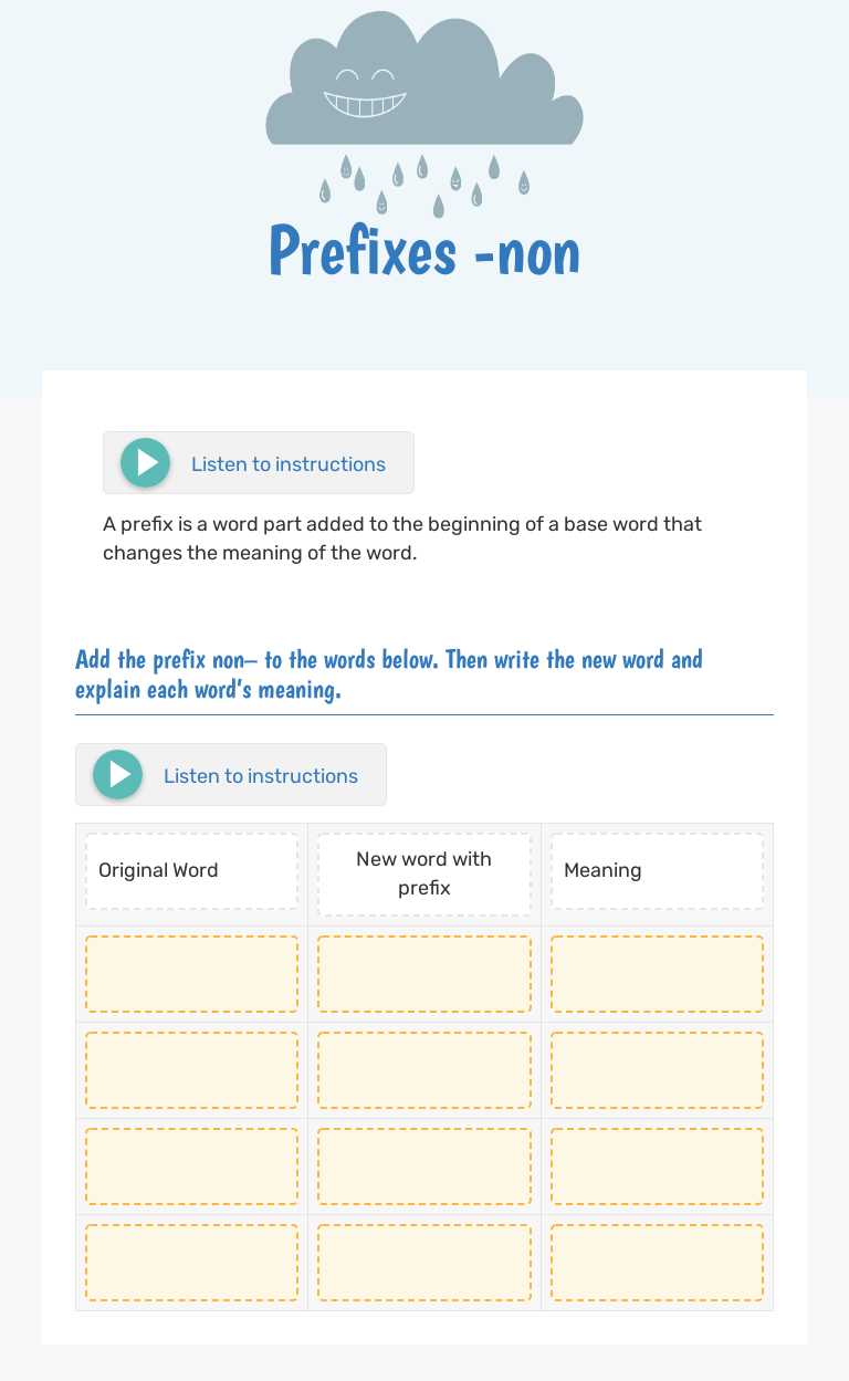 Prefixes -non worksheet preview image