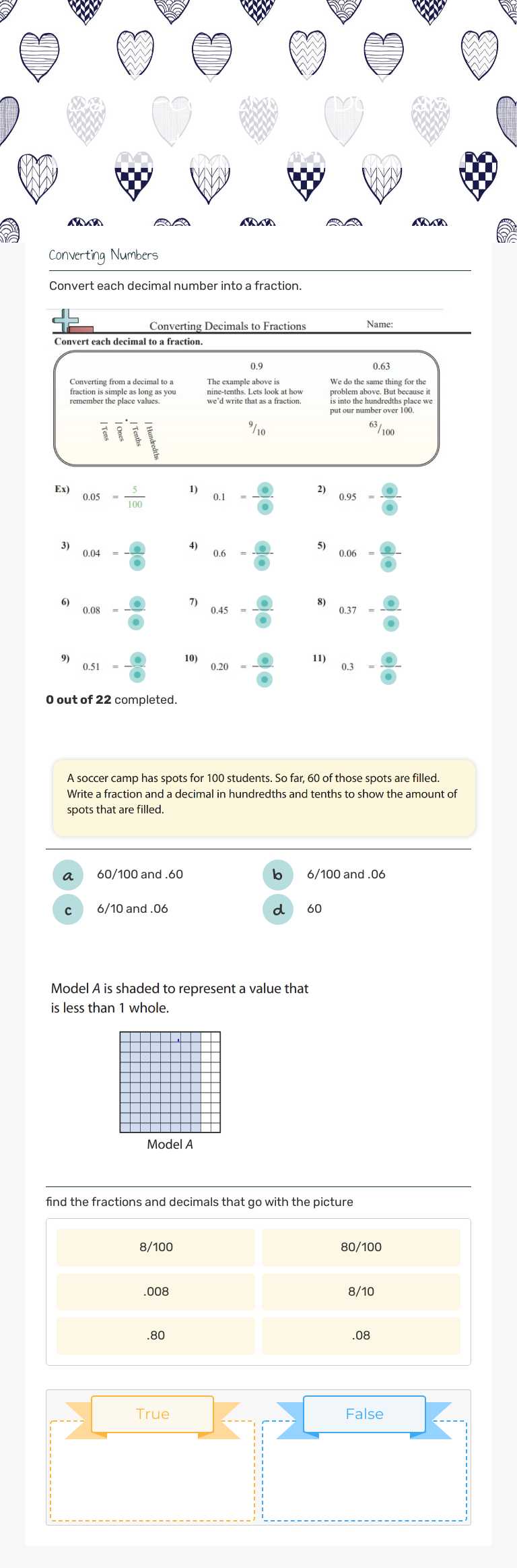 Day 5-Converting Decimals to Fractions Grade 4 worksheet preview