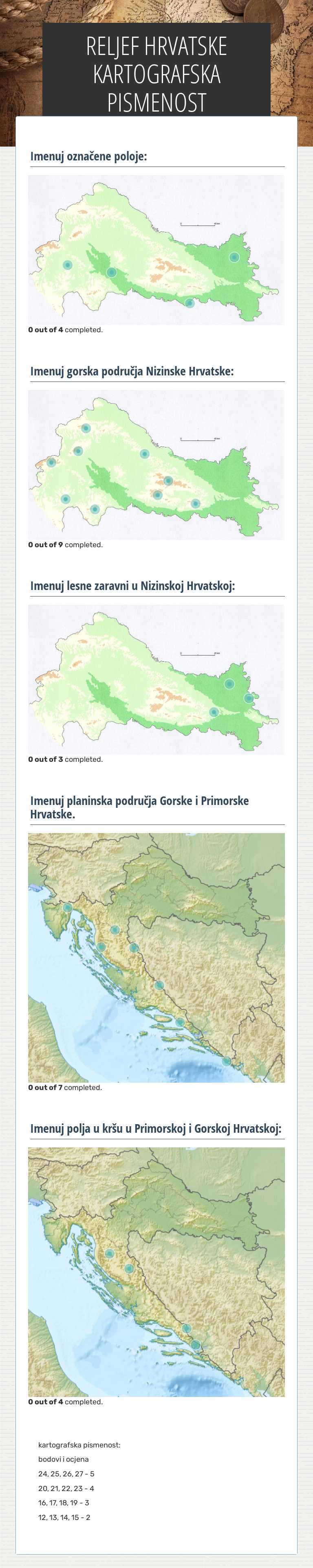RELJEF HRVATSKE KARTOGRAFSKA PISMENOST worksheet preview image