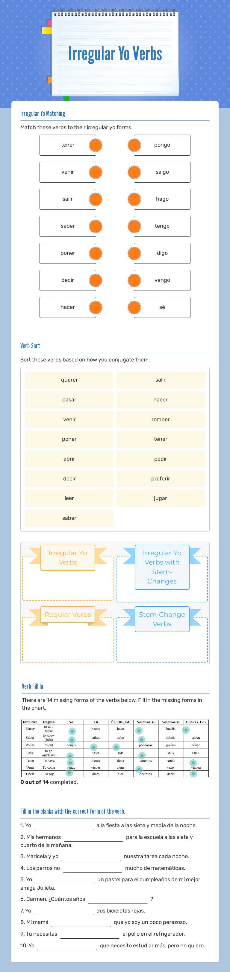 Irregular Yo Verbs worksheet preview