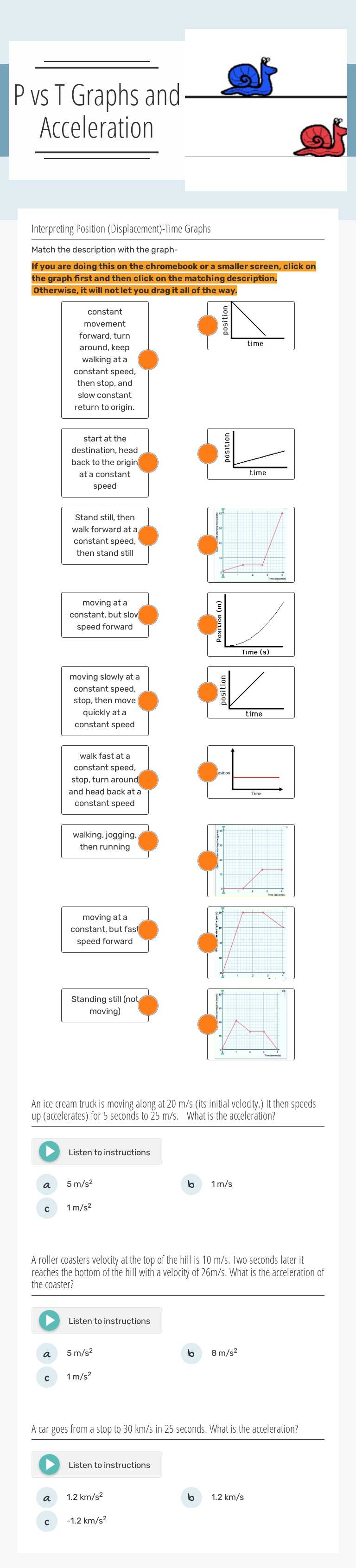 P vs T Graphs and Acceleration worksheet preview image