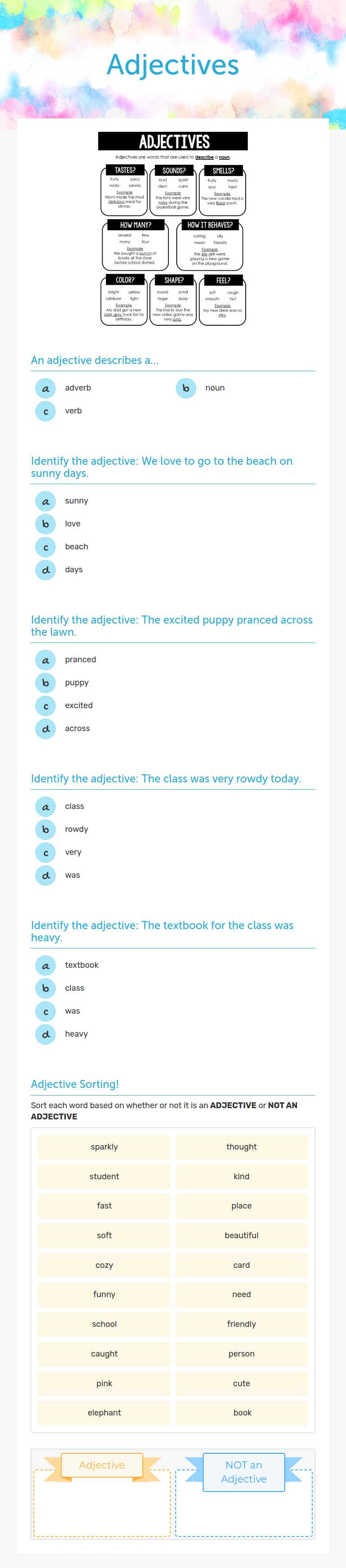 Adjectives Review worksheet preview image