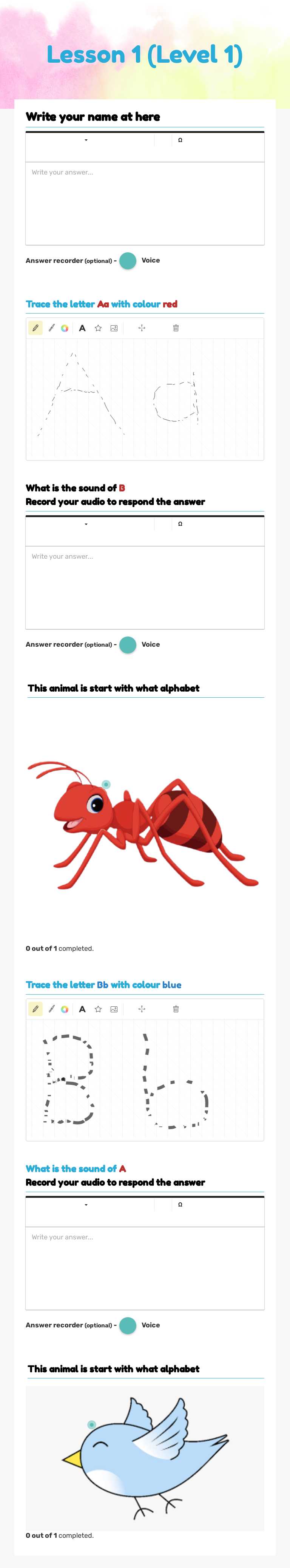 Lesson 1 (Level 1) worksheet preview image