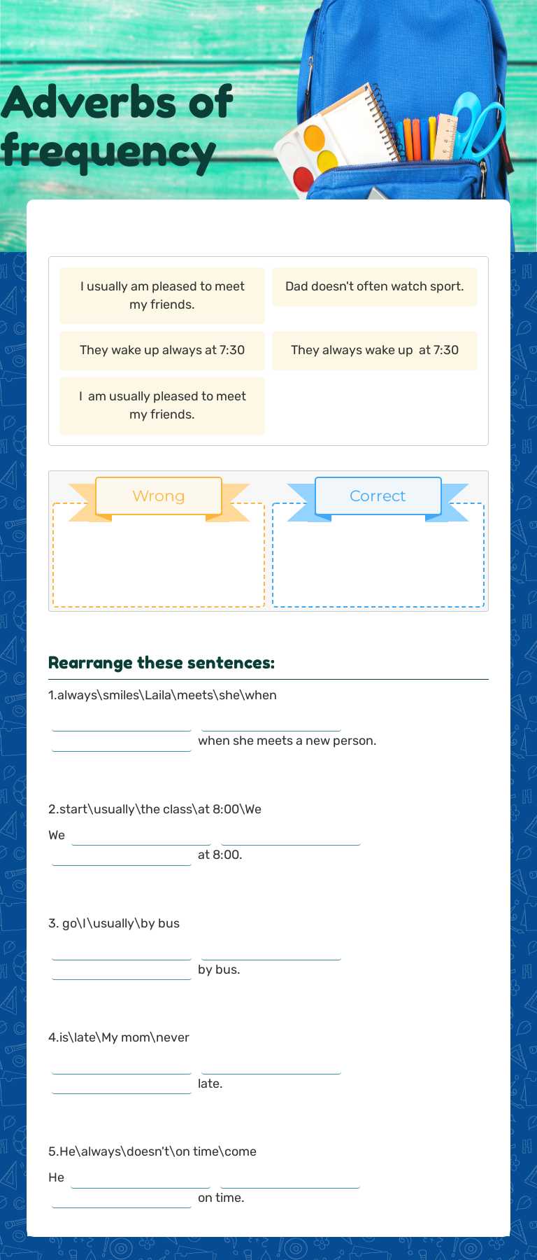 Adverbs of frequency worksheet preview image