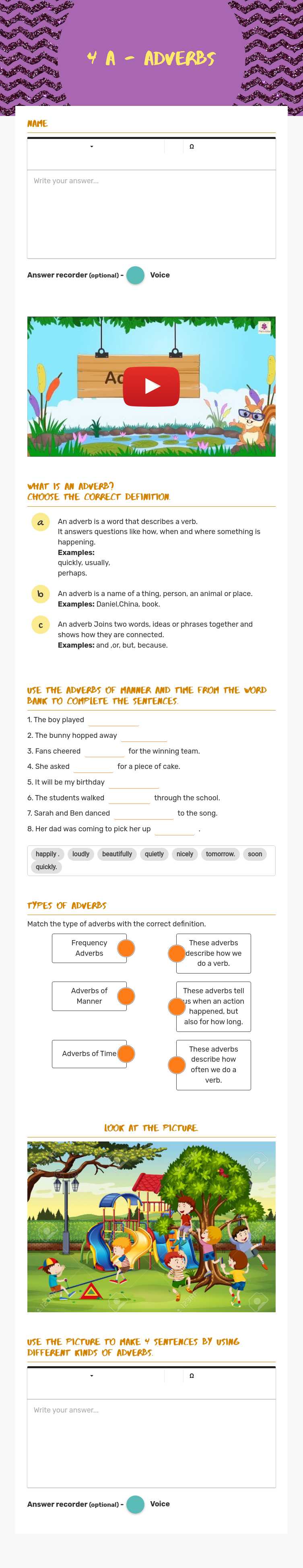 4 A - Adverbs Grade 6 worksheet preview