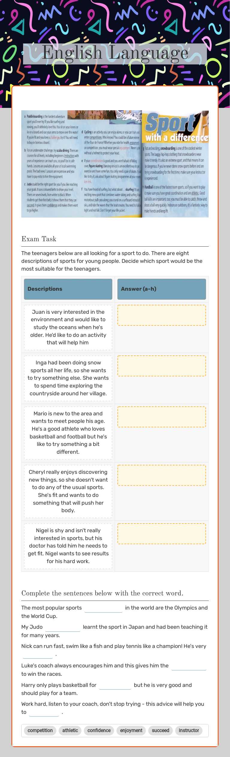 English Language worksheet preview image