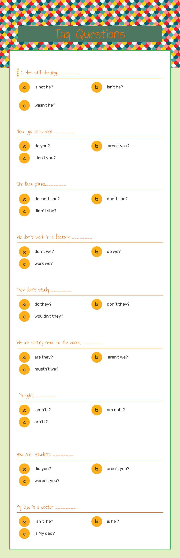 Tag Questions worksheet preview image