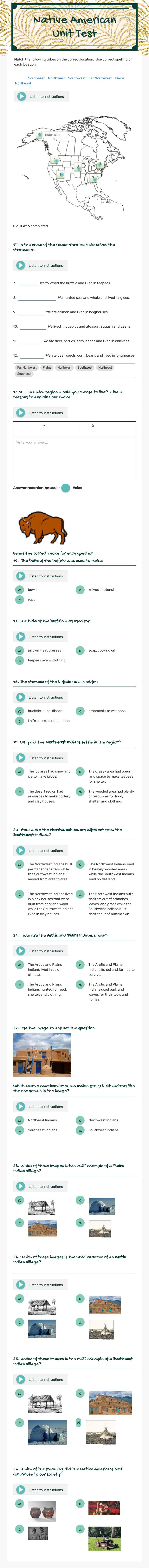 Native American Unit Test worksheet preview image